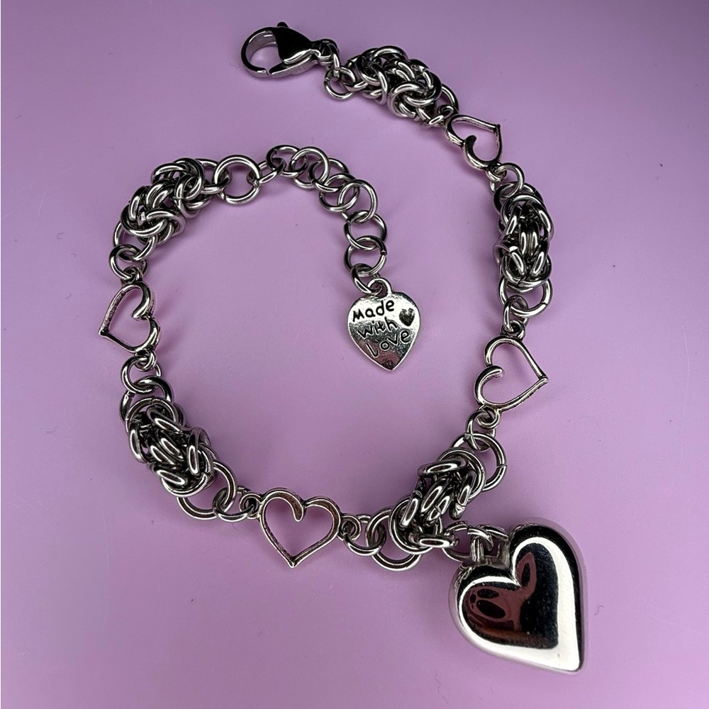 Handmade Silver Heart Charm Bracelet
